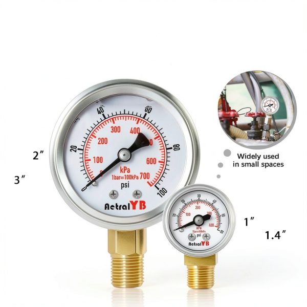 AetralYB 1-Inch Mini Pressure Gauge Stainless Brass Dual Scale-5